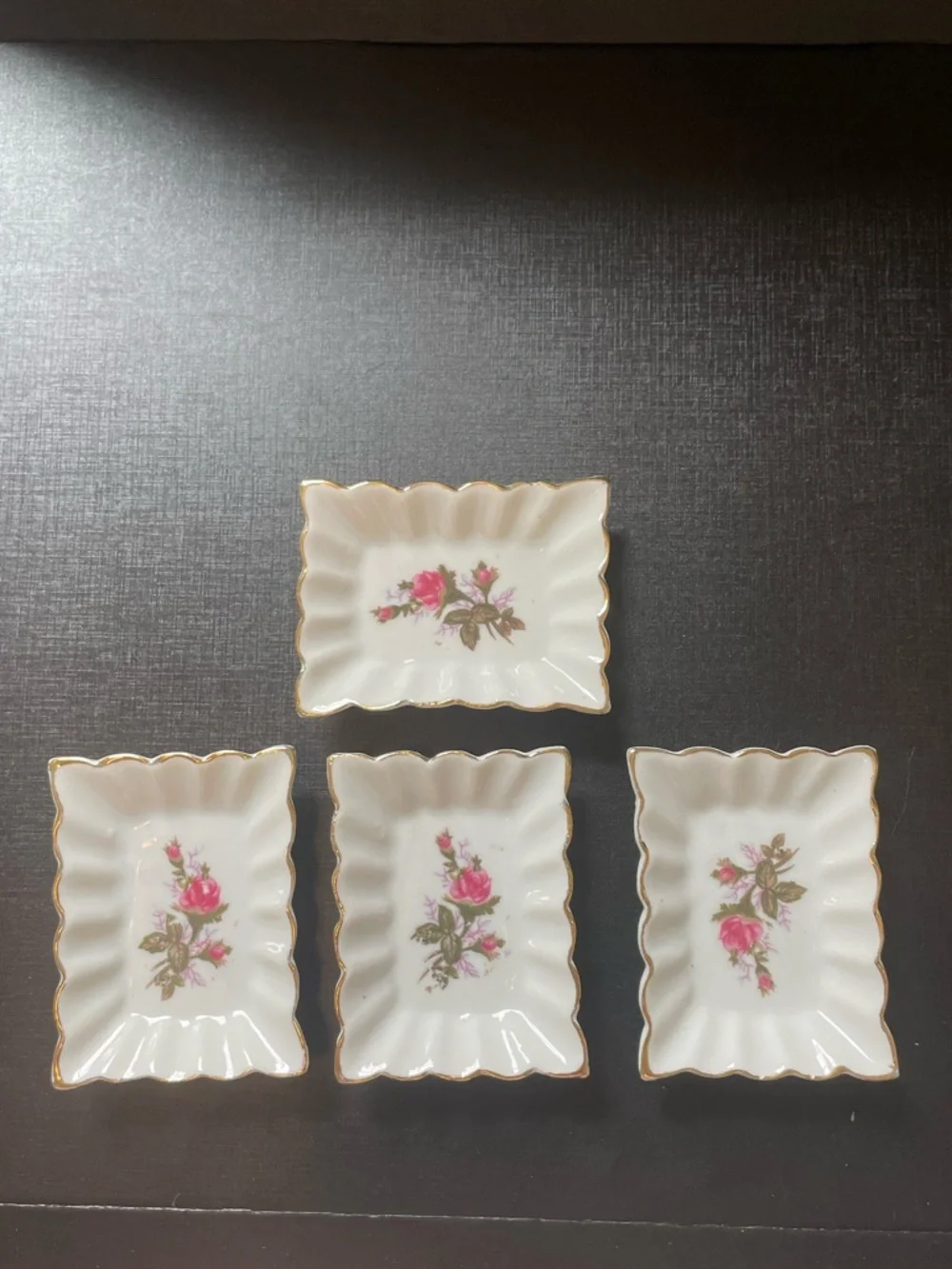 Vtg Porcelain Floral Trinket Dishes & Box Del Coronado Nasco Japan Moss Rose